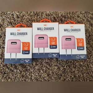 3PK PINK GEMS Pearl Pink Wall Charger USB Mobile Device Chargers  Folding Prongs